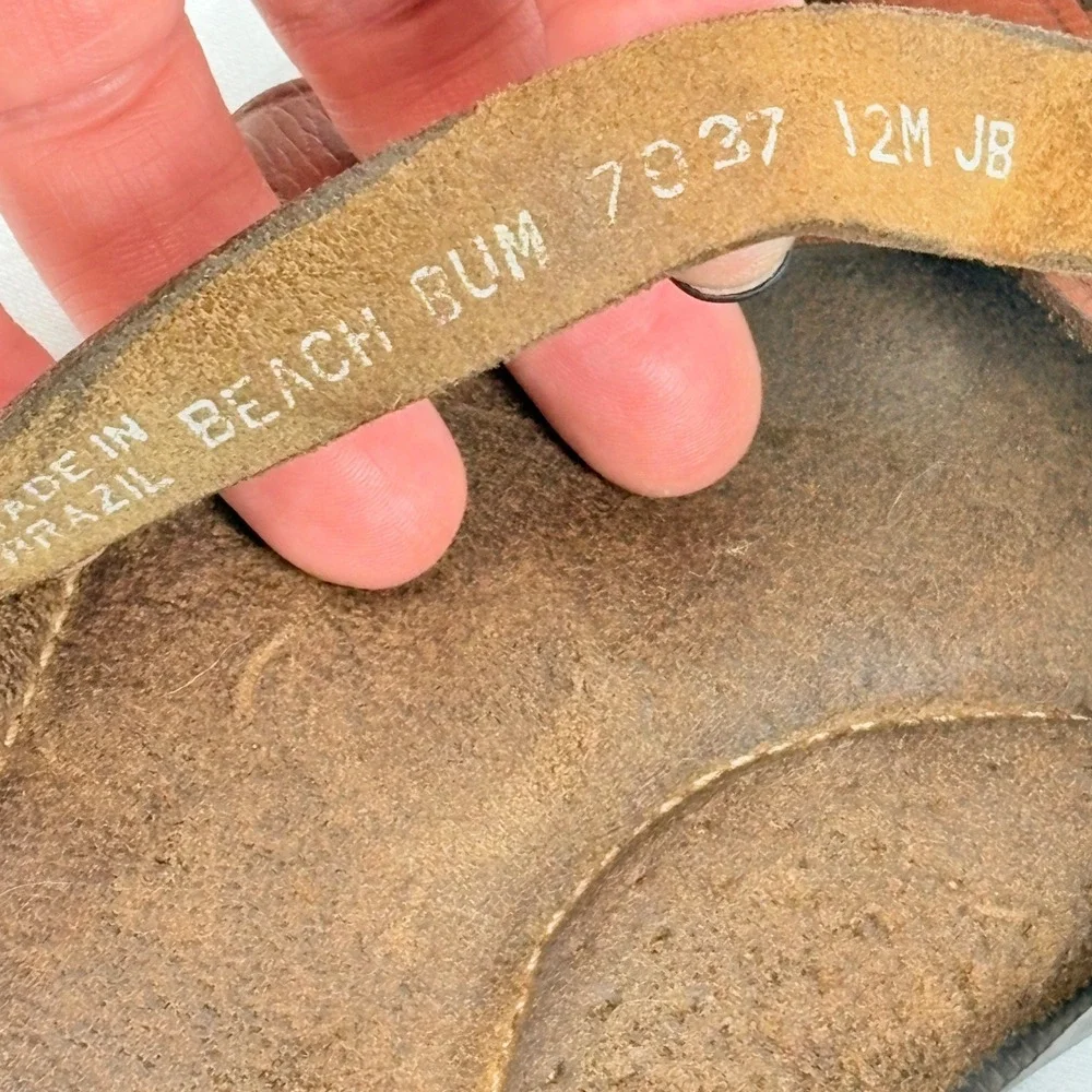 Vtg GH Bass Sunjuns Beach Bum Mens 12M Tan Leather Thong Sandals Brazil Classic